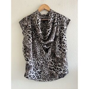 Robert Rodriguez 100% Silk Top XS Leopard Cowl Neck Blouse Quiet Luxury Mob Wife